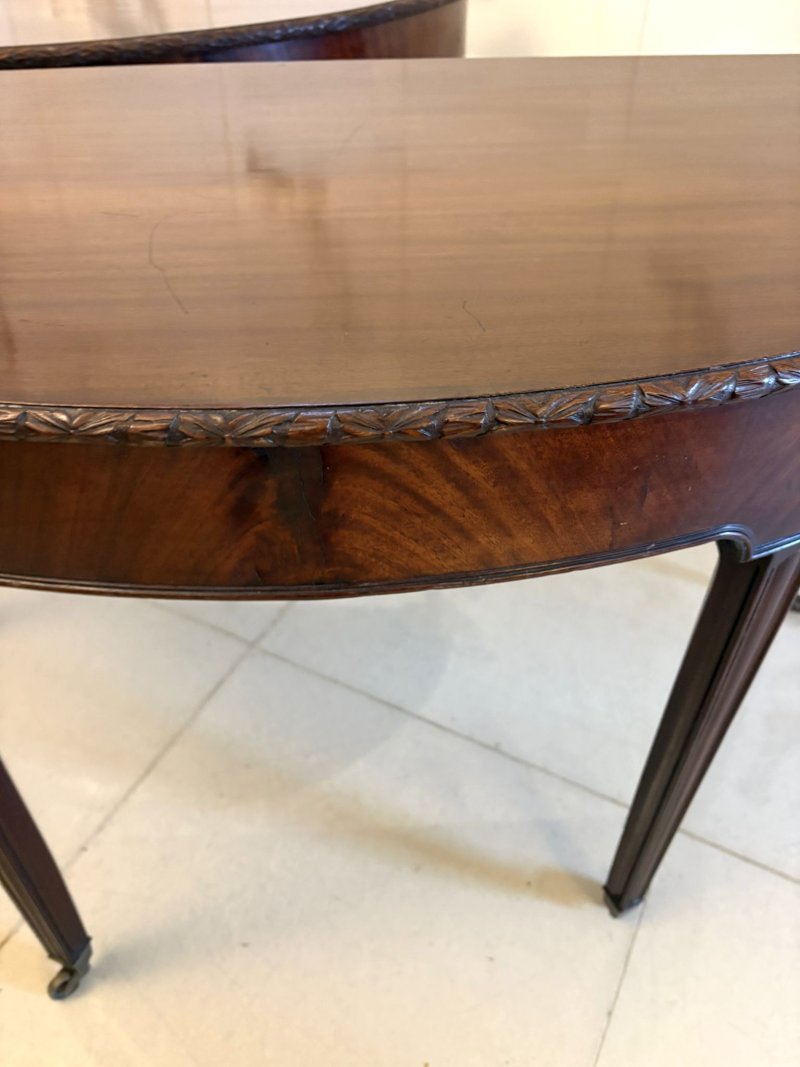 Large Pair of Antique Victorian Mahogany Demilune Console Tables